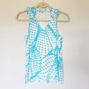 Anne Griffin Silk Abstract Ruffle Tank